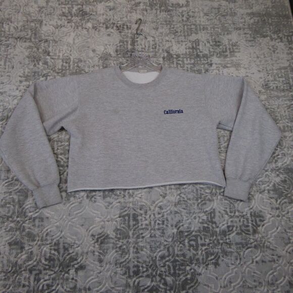 John Galt Sweatshirt Womens Small Gray Cropped Crewneck Oversized California - Picture 1 of 9